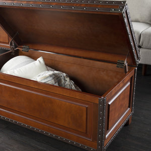 Safavieh Amherst Vintage Trunk Coffee Table With Lift Top Hidden Storage And Nailhead Faux Leather BROWN CK5480