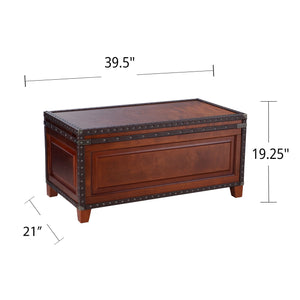 Safavieh Amherst Vintage Trunk Coffee Table With Lift Top Hidden Storage And Nailhead Faux Leather BROWN CK5480