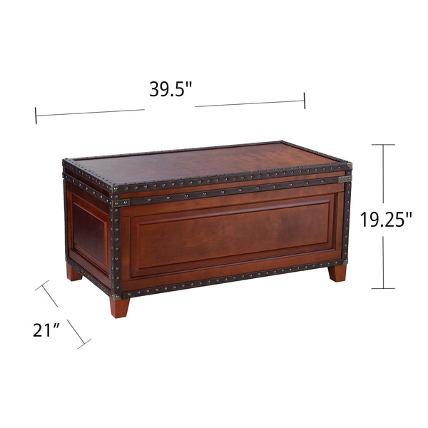 Safavieh Amherst Vintage Trunk Coffee Table With Lift Top Hidden Storage And Nailhead Faux Leather BROWN CK5480
