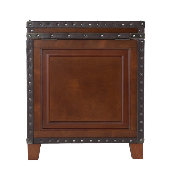 Safavieh Amherst Vintage Trunk End Table With Lift Top Hidden Storage And Nailhead Faux Leather Trim BROWN CK5482