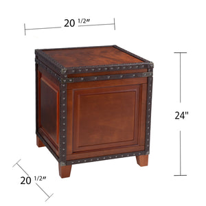 Safavieh Amherst Vintage Trunk End Table With Lift Top Hidden Storage And Nailhead Faux Leather Trim BROWN CK5482