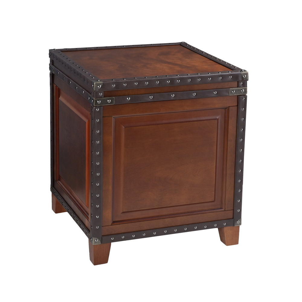 Safavieh Amherst Vintage Trunk End Table With Lift Top Hidden Storage And Nailhead Faux Leather Trim BROWN CK5482