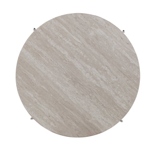 Safavieh Silas Round Cocktail Table With Faux Travertine Top And Glam Metal Frame For Living Rooms CHAMPAGNE CK5730