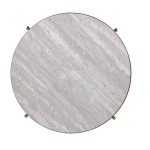 Safavieh Silas Round Travertine Style End Table With Iron Frame And Lower Storage Shelf CHAMPAGNE CK5732