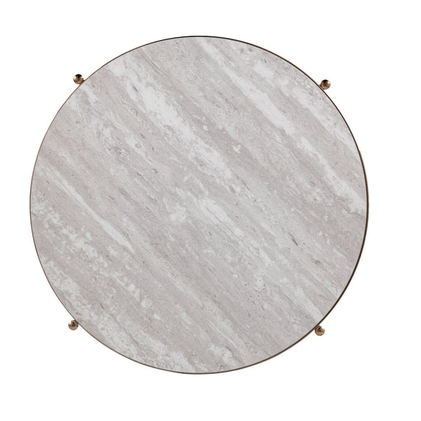Safavieh Silas Round Travertine Style End Table With Iron Frame And Lower Storage Shelf CHAMPAGNE CK5732