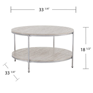 Safavieh Silas Round Travertine Look Cocktail Table With Chrome Frame And Lower Shelf CHROME CK5740