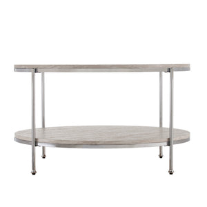 Safavieh Silas Round Travertine Look Cocktail Table With Chrome Frame And Lower Shelf CHROME CK5740