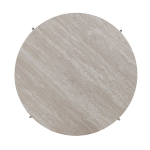 Safavieh Silas Round Travertine Look Cocktail Table With Chrome Frame And Lower Shelf CHROME CK5740