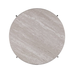 Safavieh Silas Round Faux Travertine End Table With Polished Iron Frame And Lower Storage Shelf CHROME CK5742