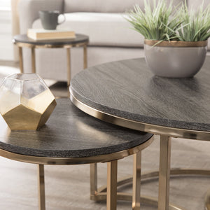 Safavieh Lachlan Round Nesting Coffee Table Set Modern Glam Iron Frame Living Room Trio CK5870