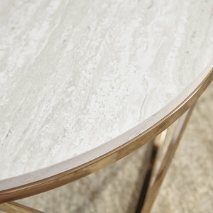 Safavieh Luna Round Art Deco Coffee Table With Faux Stone Top And Sculptural Iron Base CK5970