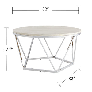 Safavieh Luna Round Faux Stone Top Coffee Table With Geometric Iron Base For Modern Glam Living Rooms CK5980