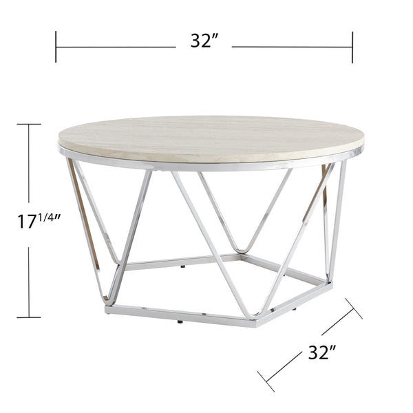 Safavieh Luna Round Faux Stone Top Coffee Table With Geometric Iron Base For Modern Glam Living Rooms CK5980