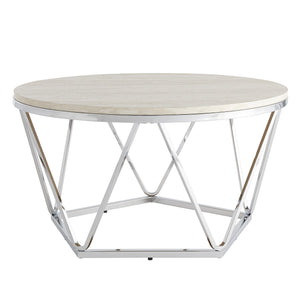 Safavieh Luna Round Faux Stone Top Coffee Table With Geometric Iron Base For Modern Glam Living Rooms CK5980