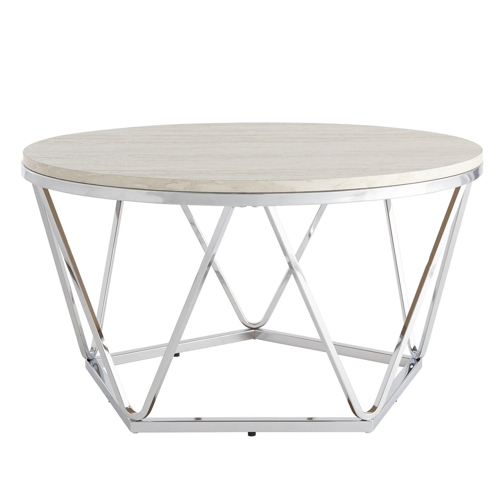 Safavieh Luna Round Faux Stone Top Coffee Table With Geometric Iron Base For Modern Glam Living Rooms CK5980