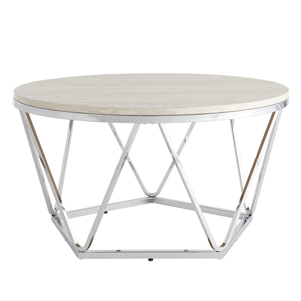 Safavieh Luna Round Faux Stone Top Coffee Table With Geometric Iron Base For Modern Glam Living Rooms CK5980