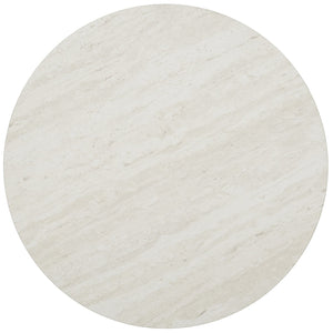Safavieh Luna Round Faux Travertine End Table With Geometric Iron Base For Modern Living Rooms CK5982