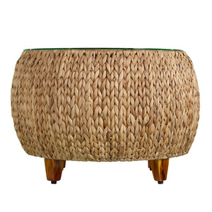 Safavieh Jokobe Woven Hyacinth Coffee Table With Tempered Glass Top For Boho Living Rooms CK6850
