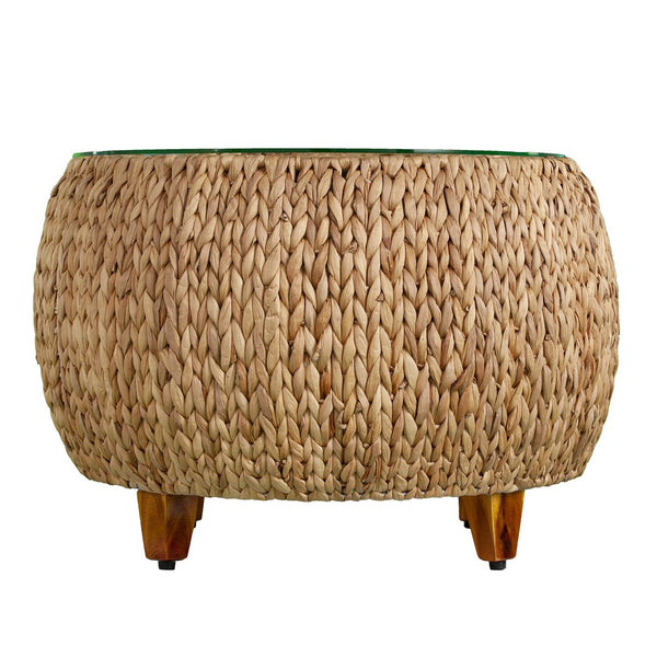 Safavieh Jokobe Woven Hyacinth Coffee Table With Tempered Glass Top For Boho Living Rooms CK6850