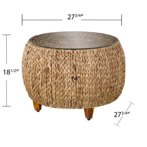 Safavieh Jokobe Woven Hyacinth Coffee Table With Tempered Glass Top For Boho Living Rooms CK6850