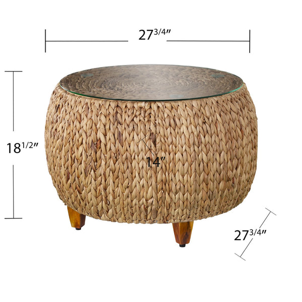 Safavieh Jokobe Woven Hyacinth Coffee Table With Tempered Glass Top For Boho Living Rooms CK6850