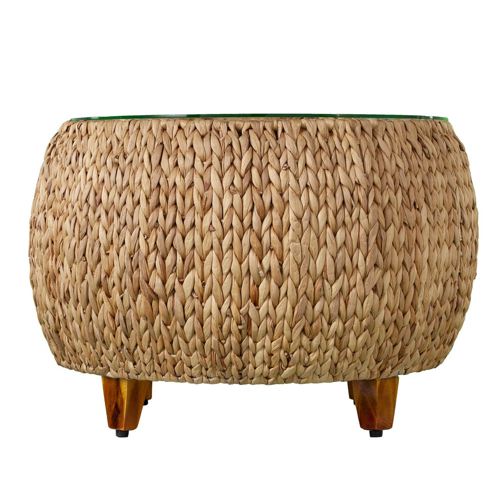 Safavieh Jokobe Woven Hyacinth Coffee Table With Tempered Glass Top For Boho Living Rooms CK6850