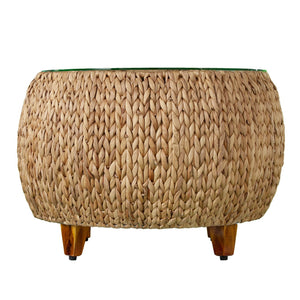 Safavieh Jokobe Woven Hyacinth Coffee Table With Tempered Glass Top For Boho Living Rooms CK6850