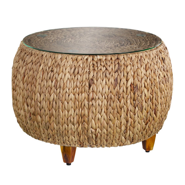 Safavieh Jokobe Woven Hyacinth Coffee Table With Tempered Glass Top For Boho Living Rooms CK6850