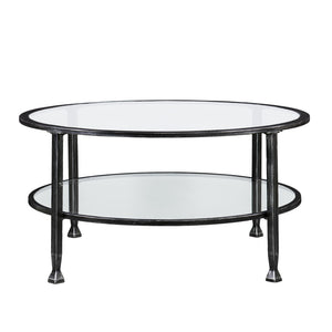Safavieh Jaymes Round Iron And Tempered Glass Cocktail Table With Open Shelf For Modern Living BLACK CK8740