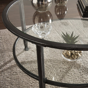Safavieh Jaymes Round Iron And Tempered Glass Cocktail Table With Open Shelf For Modern Living BLACK CK8740