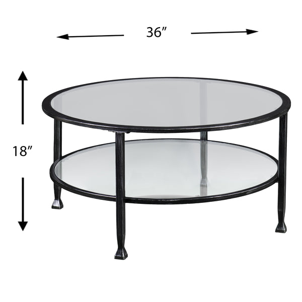 Safavieh Jaymes Round Iron And Tempered Glass Cocktail Table With Open Shelf For Modern Living BLACK CK8740