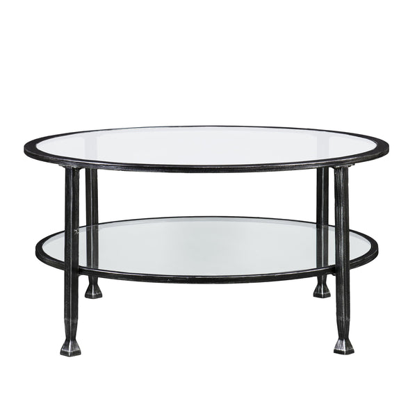 Safavieh Jaymes Round Iron And Tempered Glass Cocktail Table With Open Shelf For Modern Living BLACK CK8740