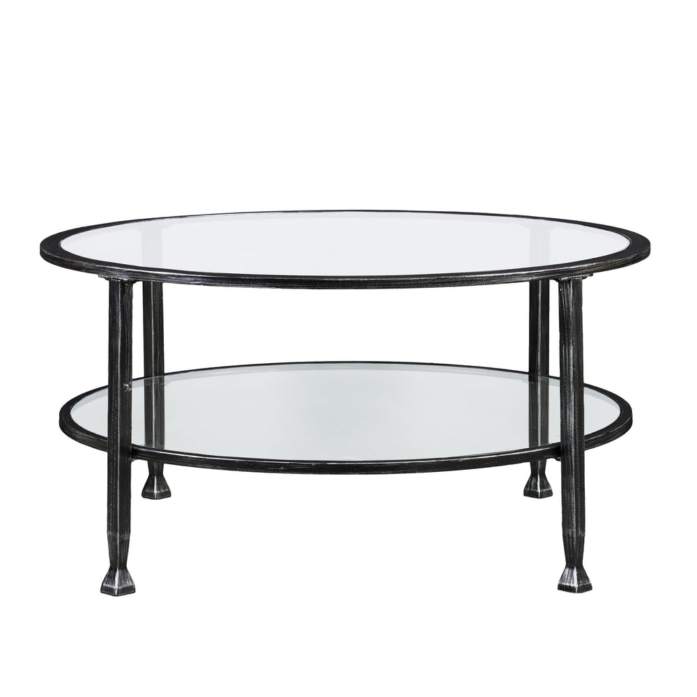 Safavieh Jaymes Round Iron And Tempered Glass Cocktail Table With Open Shelf For Modern Living BLACK CK8740