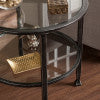 Safavieh Jaymes Round Two Tier Tempered Glass End Table With Industrial Iron Frame BLACK CK8742