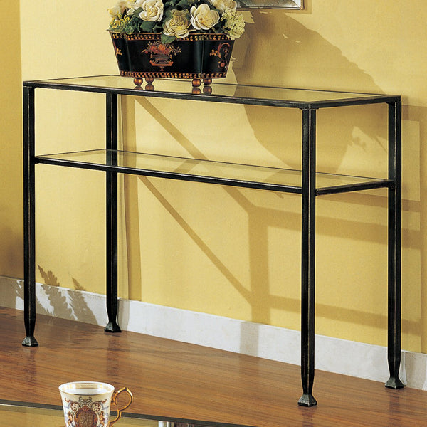 Safavieh Metal Console Table With Tempered Glass Shelves Brushed Black Frame For Entryway Or Sofa CK8773