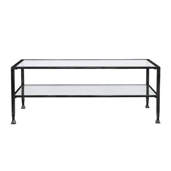 Safavieh Jaymes Tempered Glass Iron Frame Coffee Table With Open Shelf For Modern Living Rooms CK8779