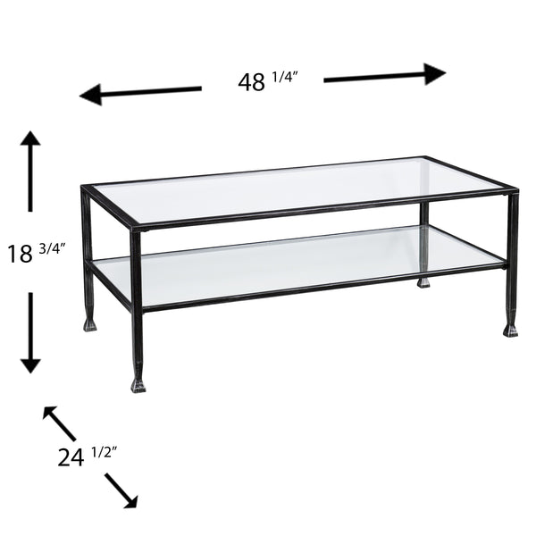Safavieh Jaymes Tempered Glass Iron Frame Coffee Table With Open Shelf For Modern Living Rooms CK8779