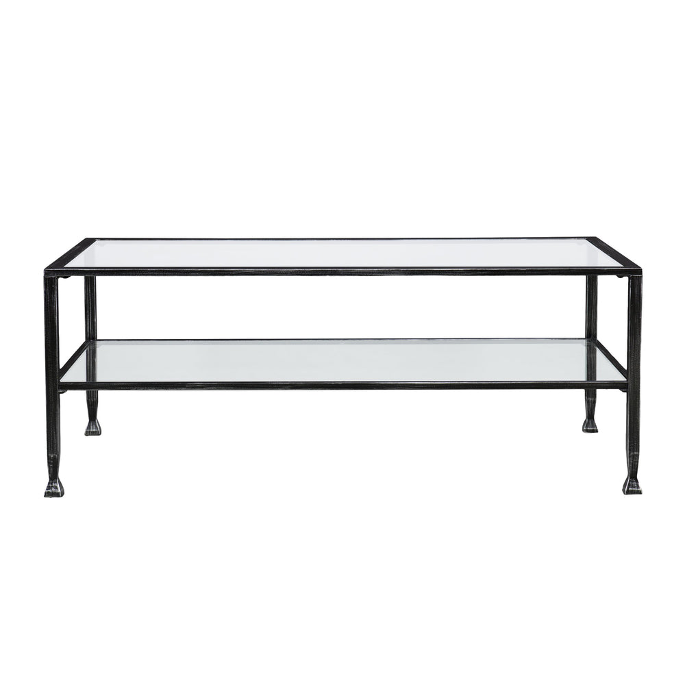 Safavieh Jaymes Tempered Glass Iron Frame Coffee Table With Open Shelf For Modern Living Rooms CK8779
