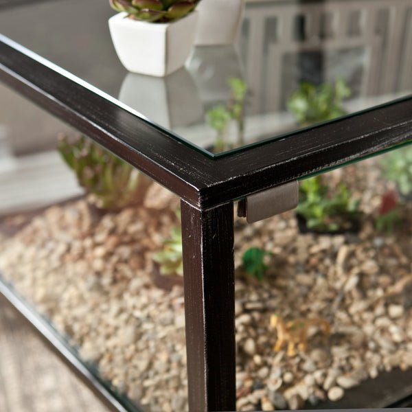 Safavieh Terrarium Display Side Table With Glass Panels For Plants And Living Room Decor BLACK CK8862