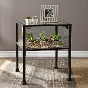 Safavieh Terrarium Display Side Table With Glass Panels For Plants And Living Room Decor BLACK CK8862