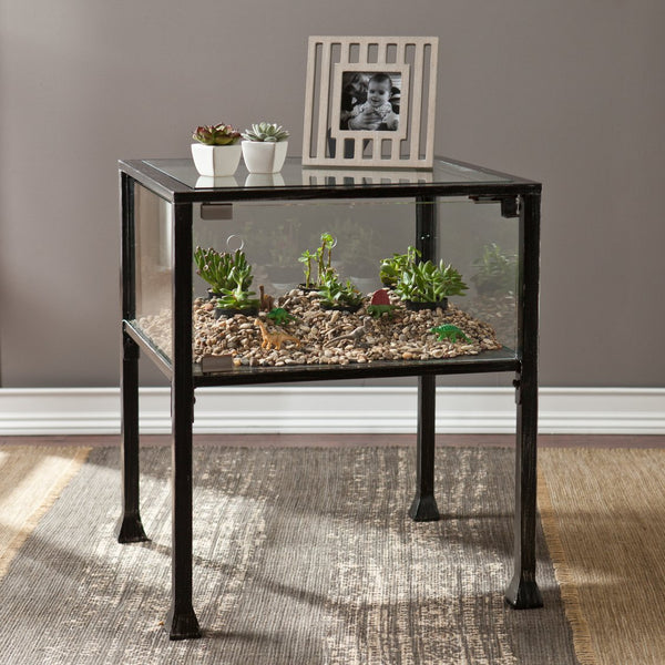Safavieh Terrarium Display Side Table With Glass Panels For Plants And Living Room Decor BLACK CK8862