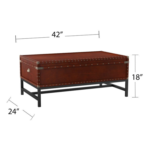 Safavieh Voyager Nailhead Trim Cocktail Table With Hidden Storage And Birch Veneer Antique Finish CK9820