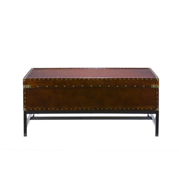 Safavieh Voyager Nailhead Trim Cocktail Table With Hidden Storage And Birch Veneer Antique Finish CK9820