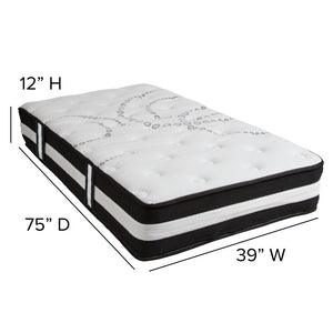 English Elm Capri Twin Sleep Bundle: 12" Medium-Firm Pocket Spring Mattress & 2" Gel Memory Foam Topper Set CL-E230P-2M35-T-GG