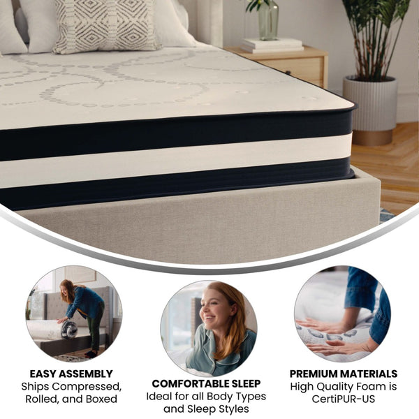 English Elm Capri Comfortable Sleep 12 Inch Hybrid Pocket Spring Mattress for Ultimate Support and Comfort White Queen CL-E230P-R-Q-GG