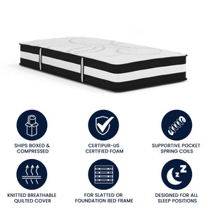 English Elm Capri Comfortable Sleep 12 Inch Hybrid Pocket Spring Mattress for Ultimate Support and Comfort White Twin CL-E230P-R-T-GG