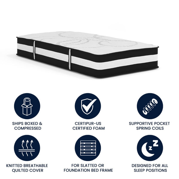 English Elm Capri Comfortable Sleep 12 Inch Hybrid Pocket Spring Mattress for Ultimate Support and Comfort White Twin CL-E230P-R-T-GG