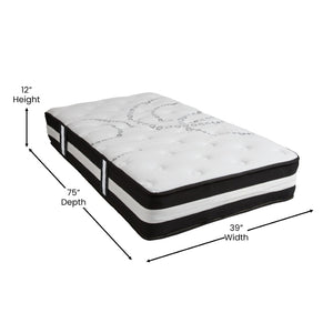 English Elm Capri Comfortable Sleep 12 Inch Hybrid Pocket Spring Mattress for Ultimate Support and Comfort White Twin CL-E230P-R-T-GG