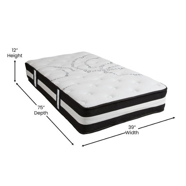 English Elm Capri Comfortable Sleep 12 Inch Hybrid Pocket Spring Mattress for Ultimate Support and Comfort White Twin CL-E230P-R-T-GG