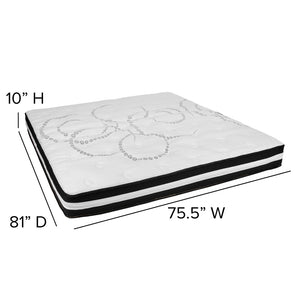 English Elm Capri Comfortable Sleep 10 Inch Medium-Firm Pocket Spring Mattress with Cooling Gel Memory Foam Topper White/Blue King CL-E230P10-2M35-K-GG